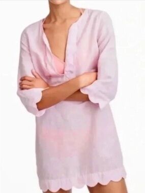 J. Crew Light Pink Scallop-Trim Swim Coverup Tunic